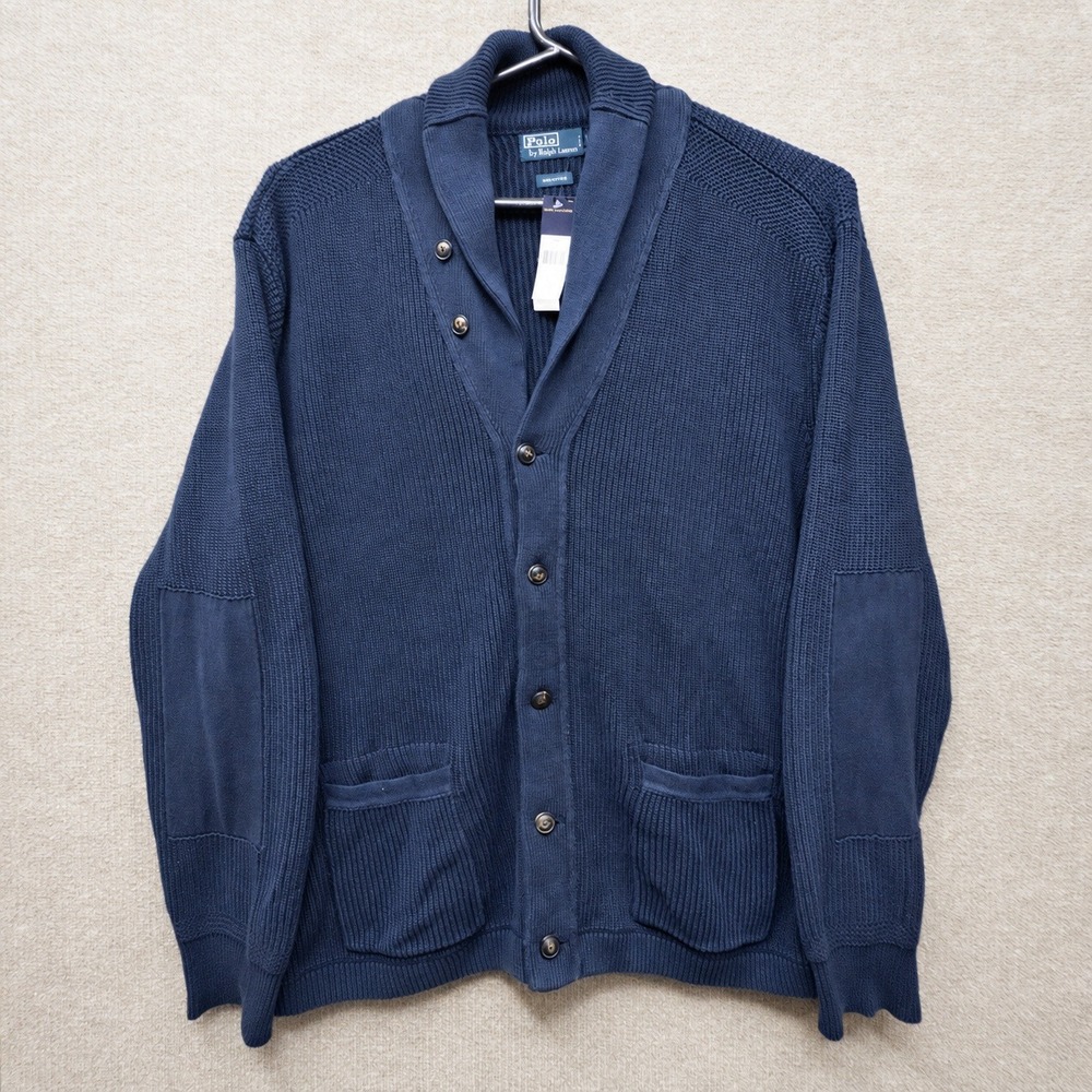 Polo Ralph Lauren Mens 4XB Navy Blue Cotton Shawl Collar Cardigan Sweater NWT